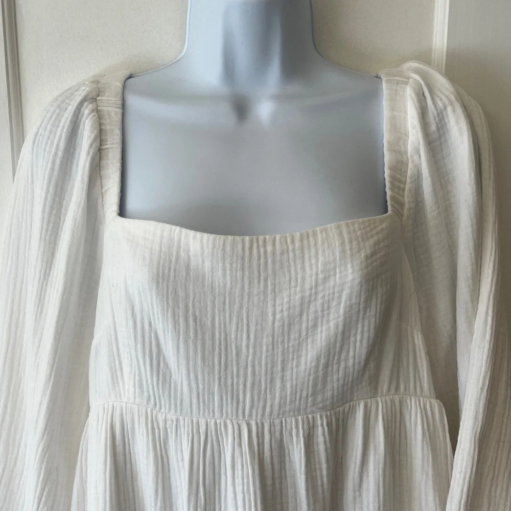 NWT J. Crew Cotton Long Sleeve Dress Women L White Pockets Cottage Babydoll Flaw